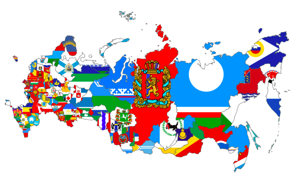 Карта субъектов Российской Федерации с нанесёнными на них флагами